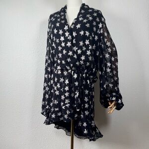 Women’s large Rocco Sand Vega silver starry flowy mini party black dress